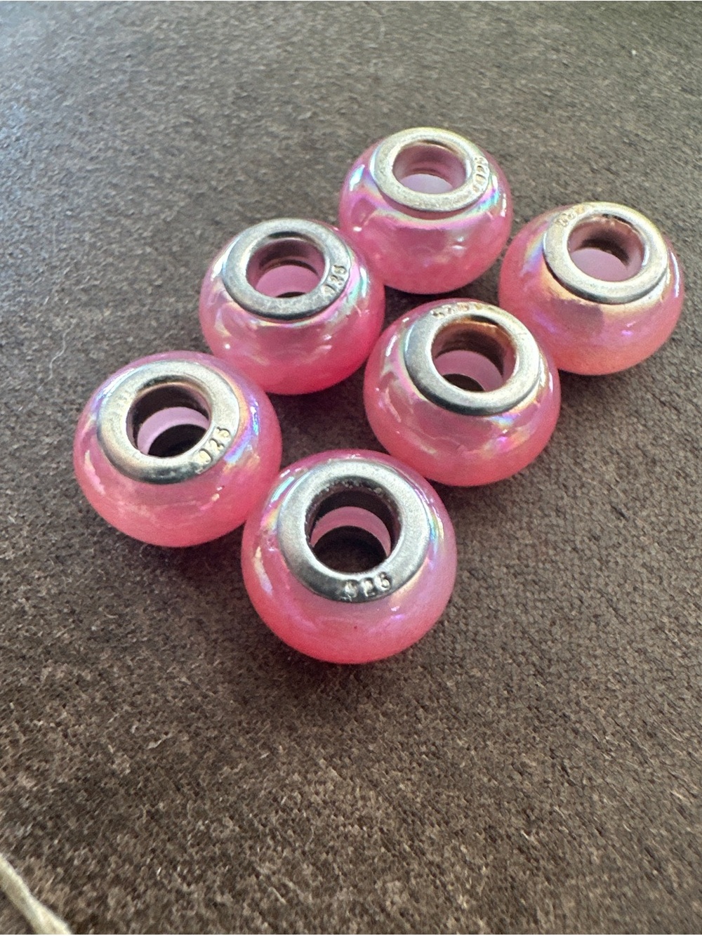 925 Silver Pink Euro Beads for Charm Bracelet- 6